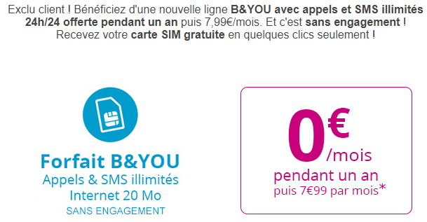 Forfait B&YOU 20 Mo à 0 euro Bouygues Telecom : les abonnés peuvent profiter d'un forfait B&YOU à 0 euro !