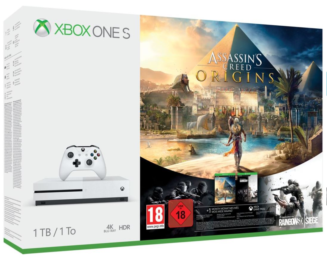 Xbox One S + Assassin's Creed Origins + Rainbow 6 en promo sur Boulanger Bon plan : Xbox One S 1 To + Assassin's Creed Origins + Rainbow 6 à 249 euros