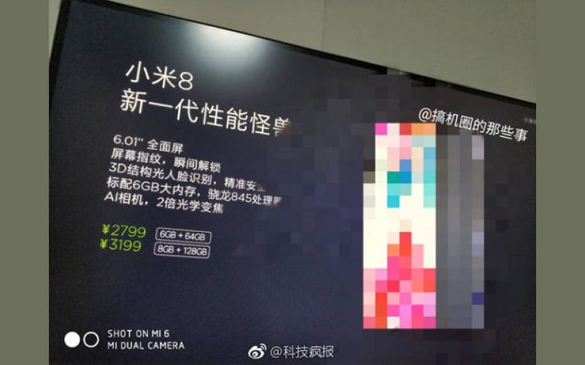 Moins de 400 euros pour le Mi 8 de Xiaomi Le Xiaomi Mi 8, clone Android de l'iPhone X, serait à moins de 400 euros