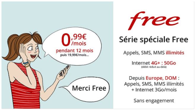 Le forfait 50 Go de Free Mobile est une offre très séduisante Free Mobile : le forfait 50 Go est à 0.99 euro par mois sur Vente Privée !