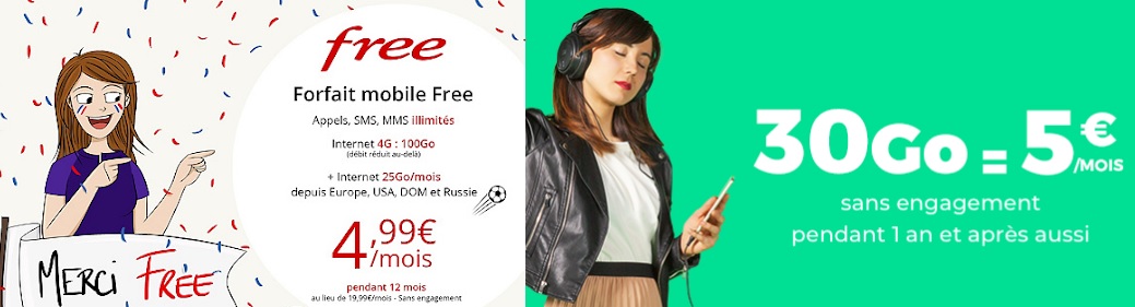 Promotions sur les forfaits Free Mobile et RED by SFR ! Fin de la promo Free Mobile 100 Go à 4.99 euros et prolongation du forfait RED 30 Go à 5 euros