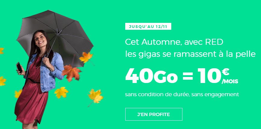 Forfaits RED en promo Les forfaits RED by SFR 40 Go et 60 Go continuent d'être à 10 et 15 euros !