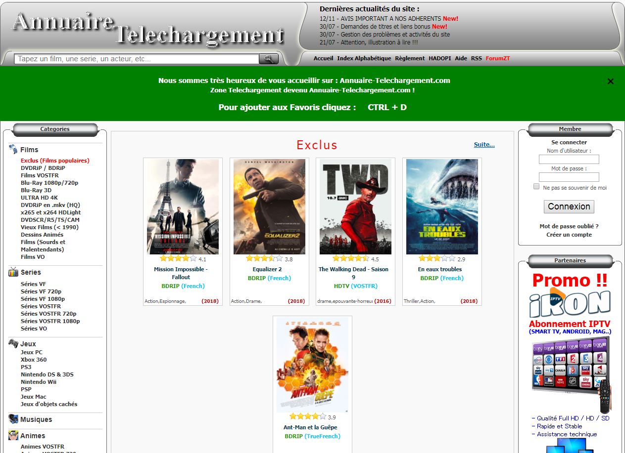 Annuaire Telechargement C'est la fin de Zone Telechargement, le site se nomme maintenant Annuaire Telechargement