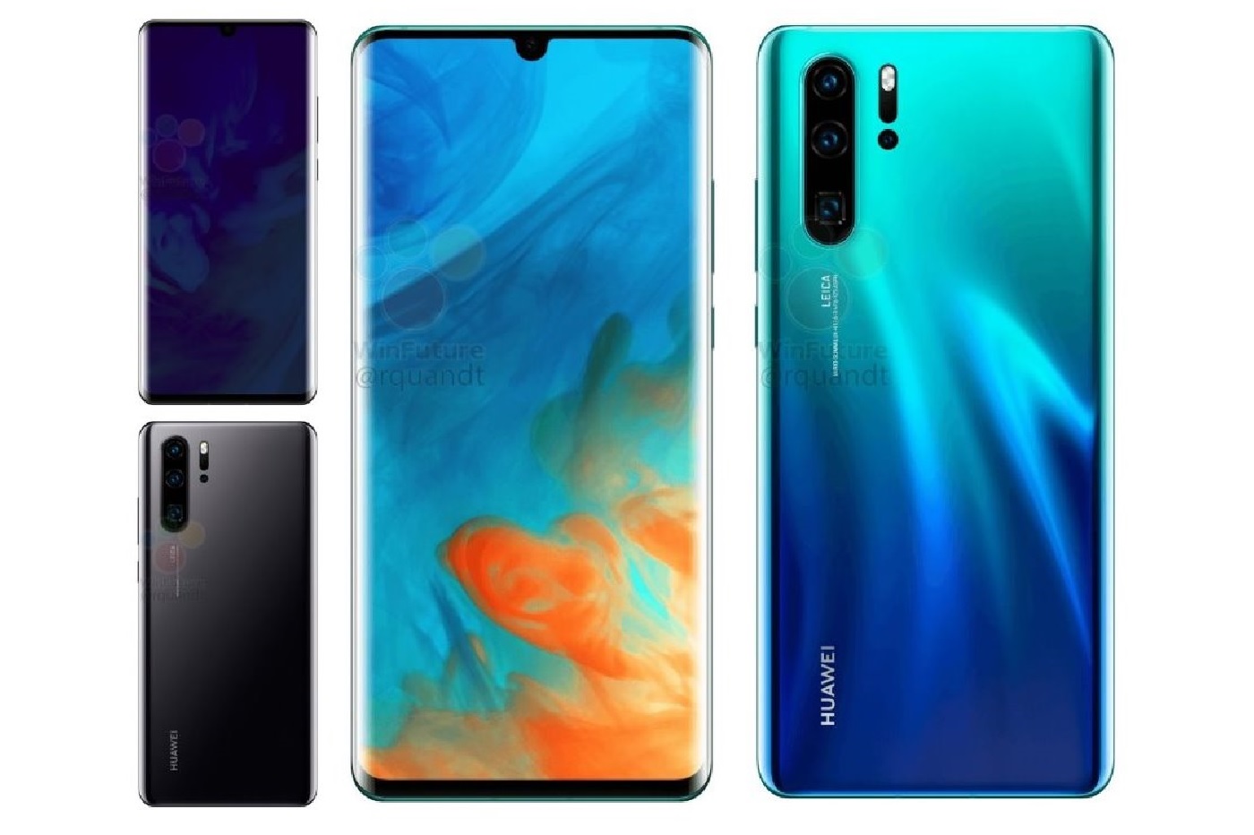 Le design final des Huawei P30 et P30 Pro fuité par les rendus presse