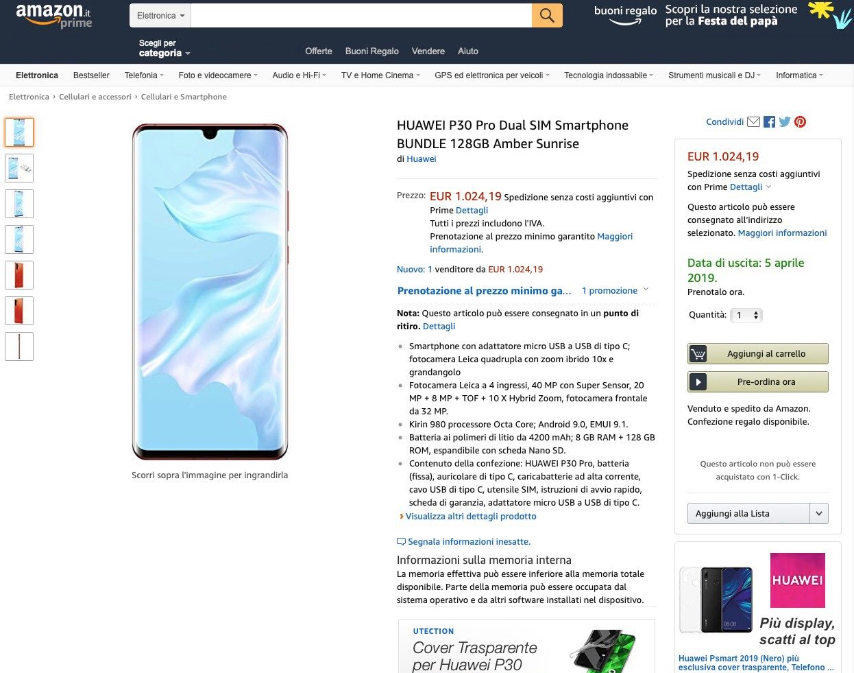 Huawei P30 Pro : tout fuite sur Amazon Itaila !