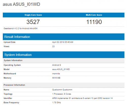 Asus ZenFone 6Z sur Geekbench et AnTuTu