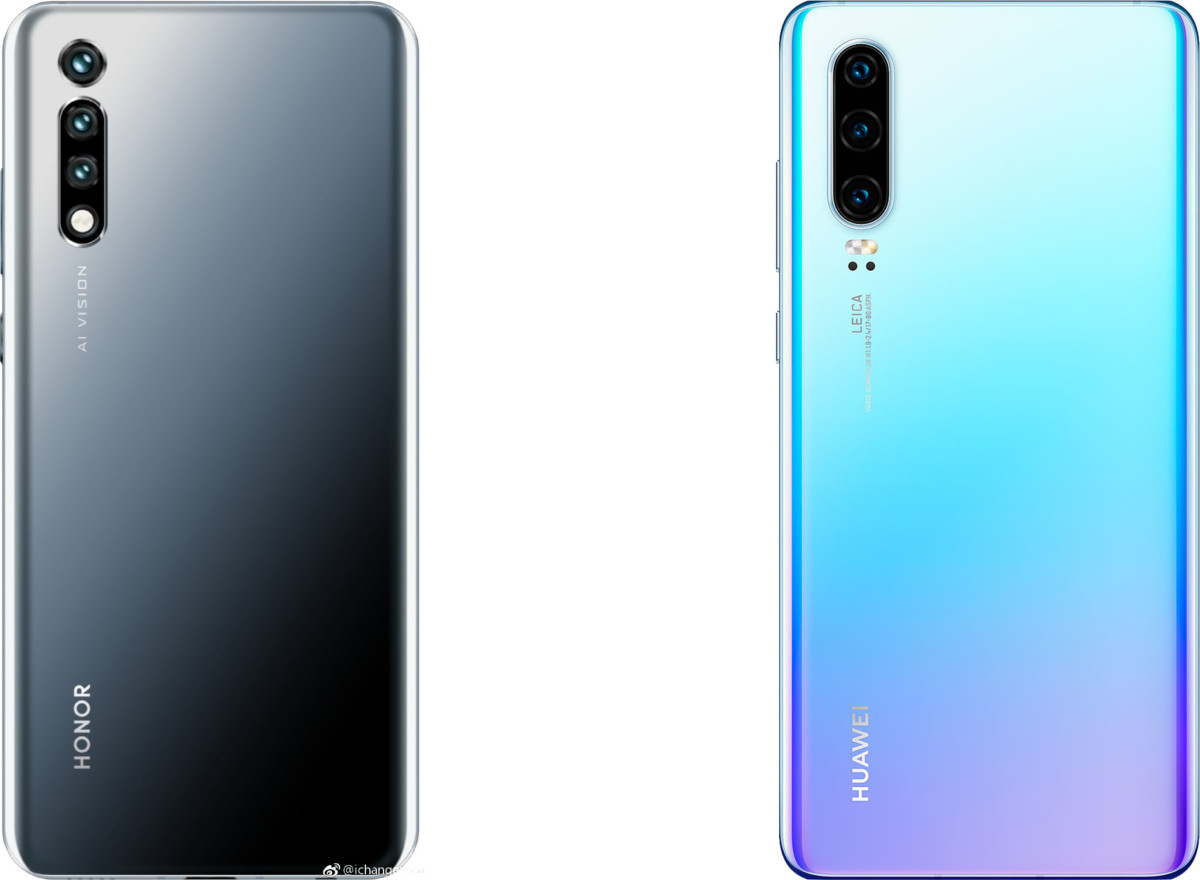 Un leak du Honor 20 à gauche face au Huawei P30 à droite