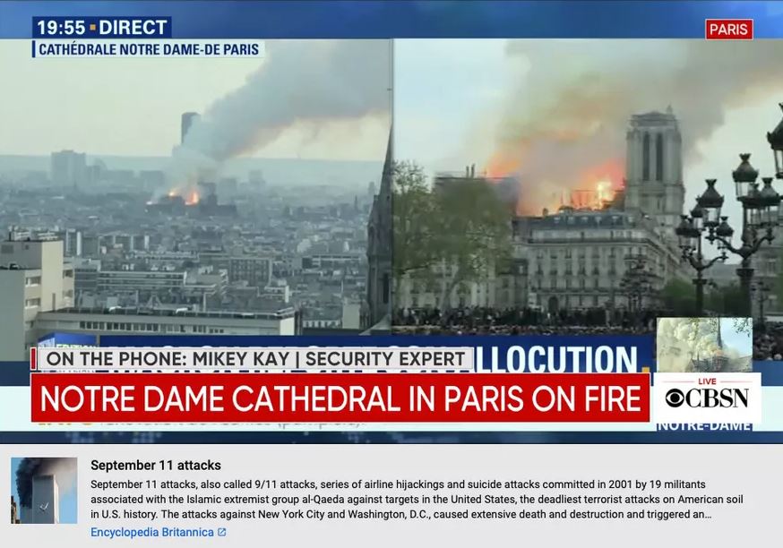 Quand YouTube a associé l'incendie de Notre-Dame de Paris à l'attentat du 11 septembre